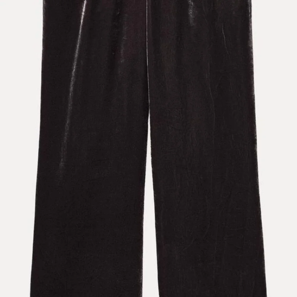 Zara Velvet Wrap Top‎ and Wide Leg Pants Set Dark Brown Womens Size Medium